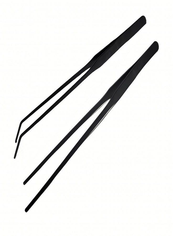 MRTIOO 2Pcs 10.5" Reptile Stainless Steel Long Tweezers Feeding Tongs, Lizards Snake Gecko and Tarantula Supplies, Terrariums Aquarium Fish Tank Tools - 10.5" Black 2Pcs - Image 1